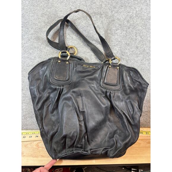 Miu Miu Shoulder Handbag Womens Black Leather 197 Hobo Classic - Picture 5 of 12